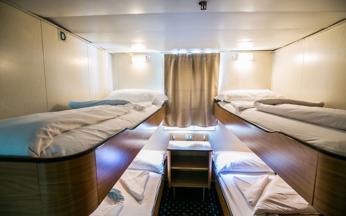 Four-berth cabin with bunk beds and wardrobe on the AF Marina ferry to Cyprus